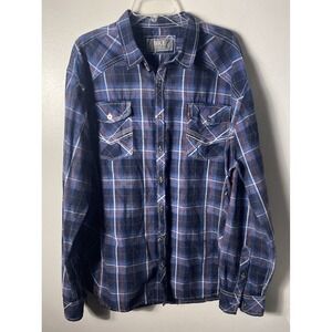 BKE Athletic Fit Button Up Western Shirt Mens Size XXL Blue Gray Long Sleeve